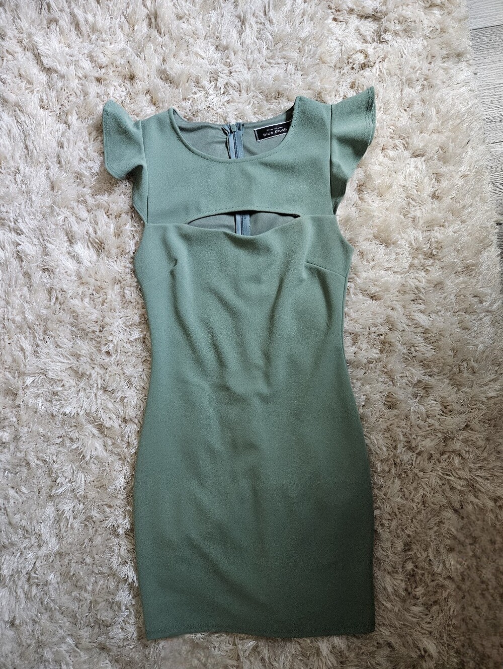 Blue Blush Sage Green Cutout Cap-Sleeve Bodycon Dress